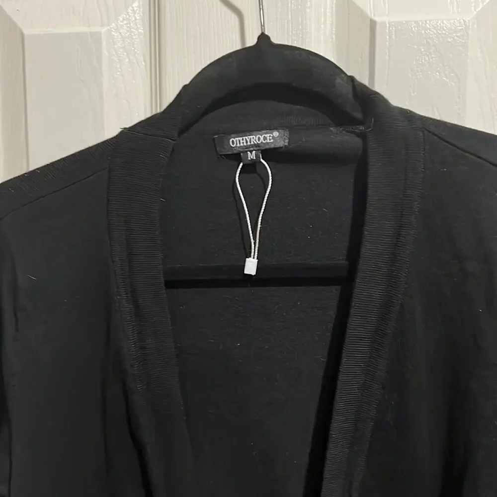 Open Front Lightweight Cardigan Sweater Sz Medium Black Othyroce - Picture 3 of 7